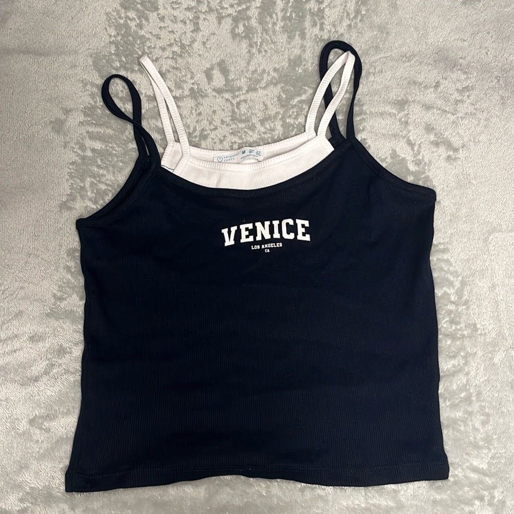 Primark cropped tank top with built in white tank